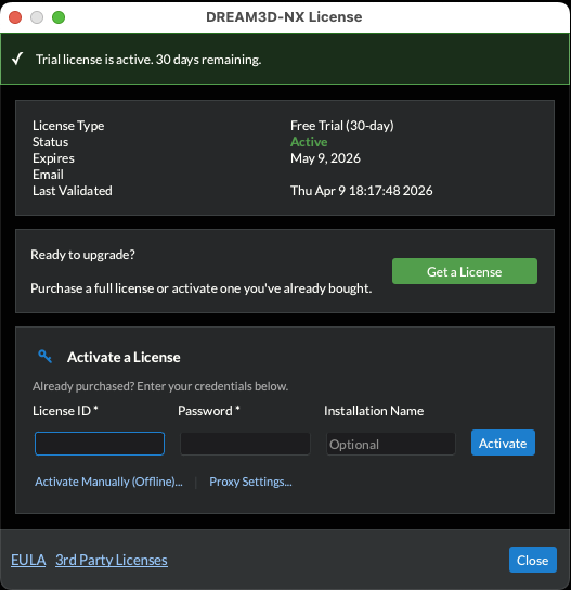 License Information Free Trial Activated