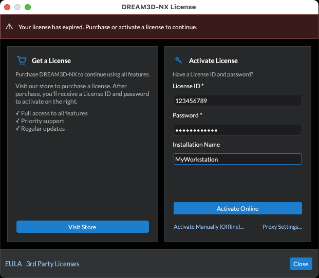 License Dialog Activate Page