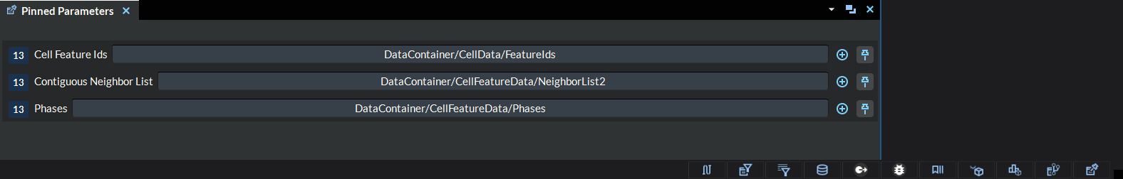 Pinned Parameters user interface